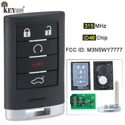 KEYECU 캐딜락 CTS STS 2008 2009 2010 2011 2012 2013 2014 2015 키리스 스마트 원격 키 포브, 315MHz, M3N5WY7777, 4 + 1, 5 단추