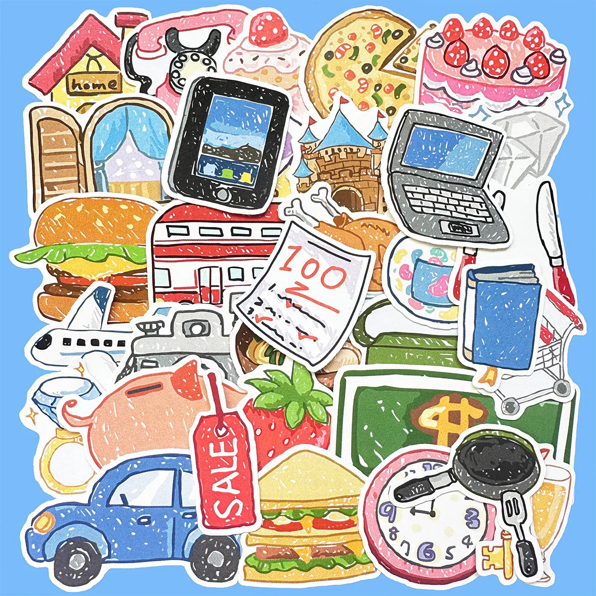 Cute Kids Simple Line Daily Life Sticker Journal Material DIY Decor for Diary Notebook Scrapbook Phone Case Craft