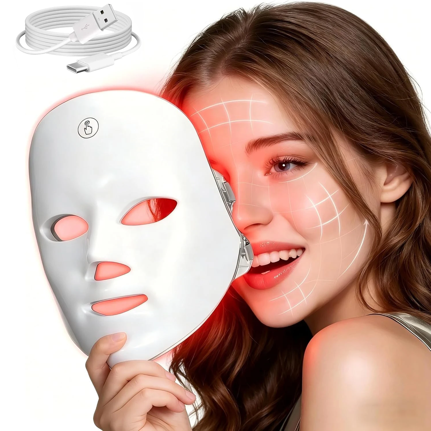 Masque LED à 7 couleurs, soin du visage au photon, réparation de la peau, anti-âge, anti-rides, raffermissement de la peau, masque facial LED sans fil USB