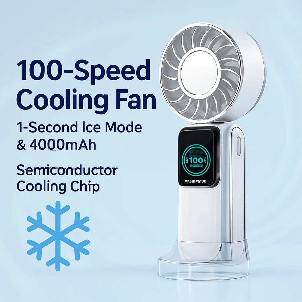 

Hand Fan Portable Mini Air Conditioner with Semiconductor Chip Foldable Handheld Fan 4000mAh for Office and Summer Travel