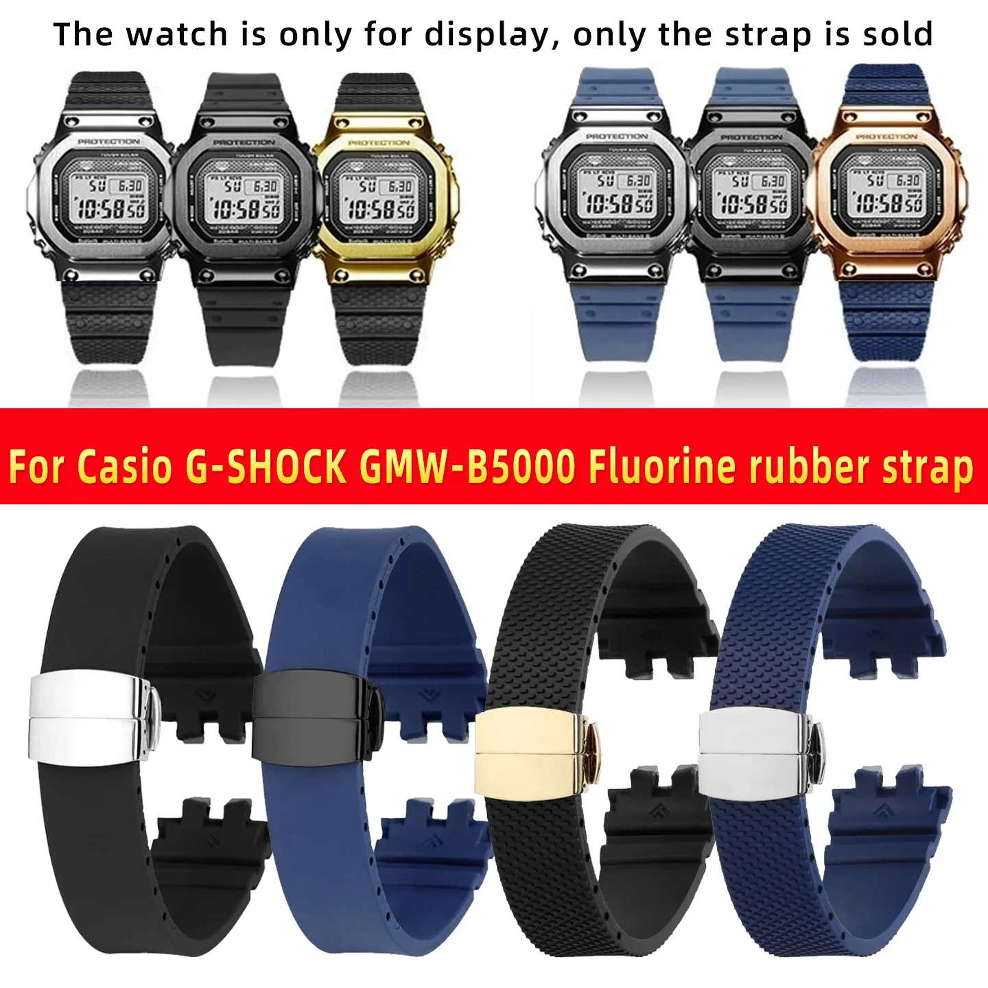Modified Fluororubber Watch Strap For Casio G-SHOCK 3459 GMW-B5000/GM-B2100 FKM Watchband gmw-b5000 Waterproof Men's Wristband