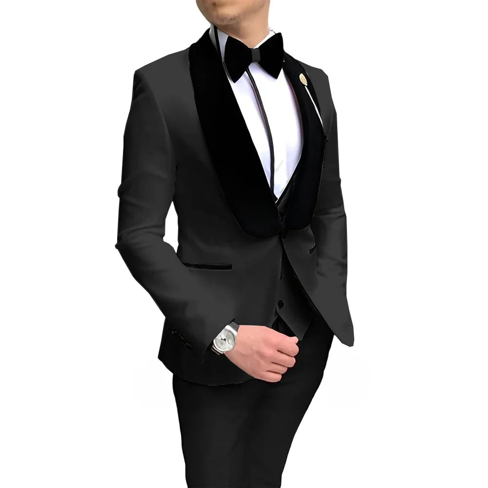 Elegante Herren 3-teiligen Anzug Set Samt Kragen Design formale Bräutigam Smoking Hochzeit Outfit (Jacke Hosen Weste) XS-5XL