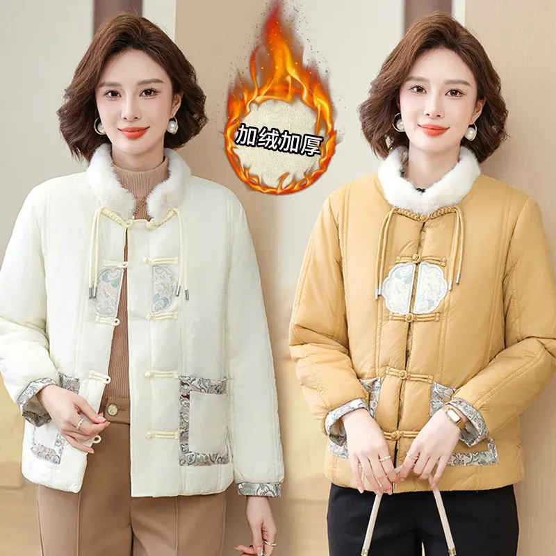 جديد الصينية أسفل معطف مبطّن بالقطن المرأة معطف موضة طوق سميكة الدافئة سترة فضفاضة مطبوعة القطن معطف الشتاء القمم