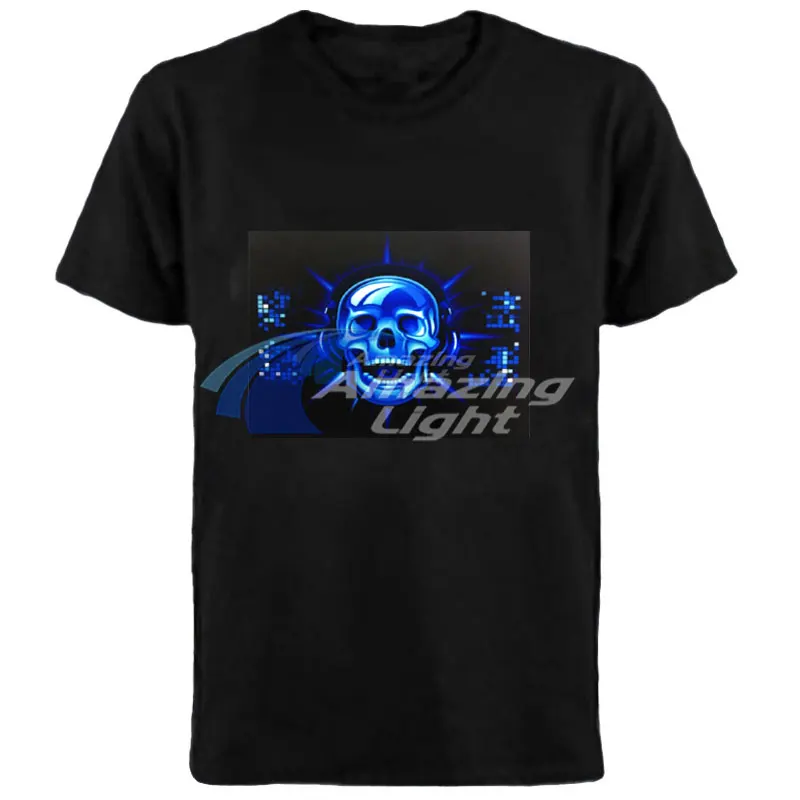 Party LED Light Up El Panel T-shirt  Music Rhythm Sound Activated Flashing El Panel T-shirt