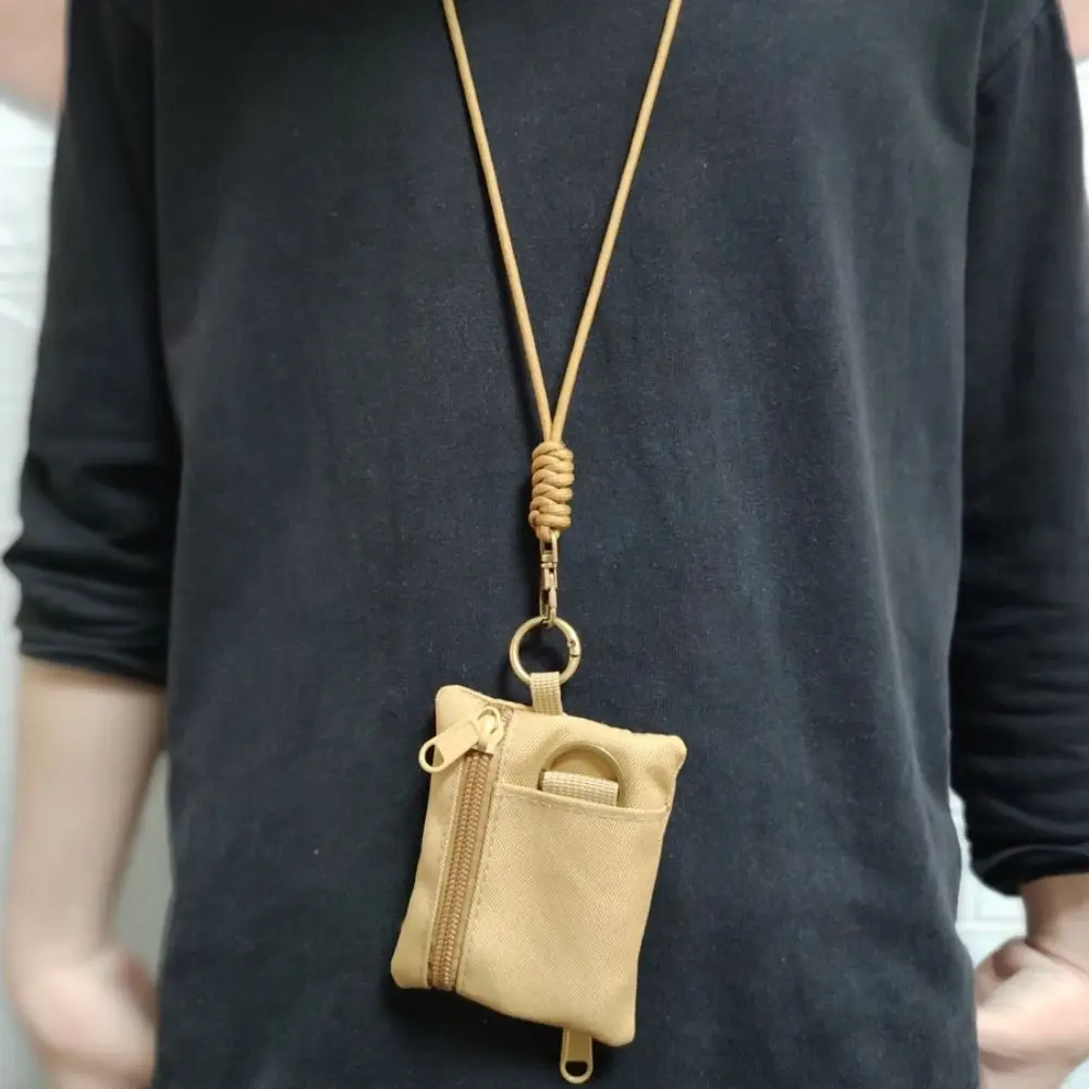 

Square Hanging Neck Coin Purse Casual Nylon Oxford Cloth Mini Wallet Zipper with Lanyard Small Card Holder Sports