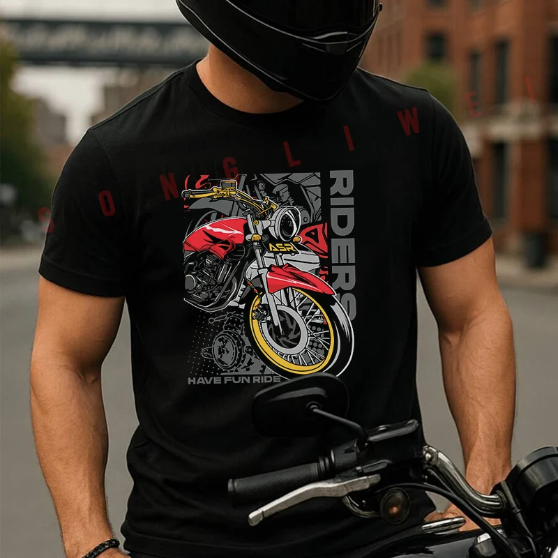 

HAVE FUN RIDE Motorcycle Men's Women Summer Cotton T-shirt Moto Short Sleeved Casual Basic TShirt Round Neck Unisex Tops