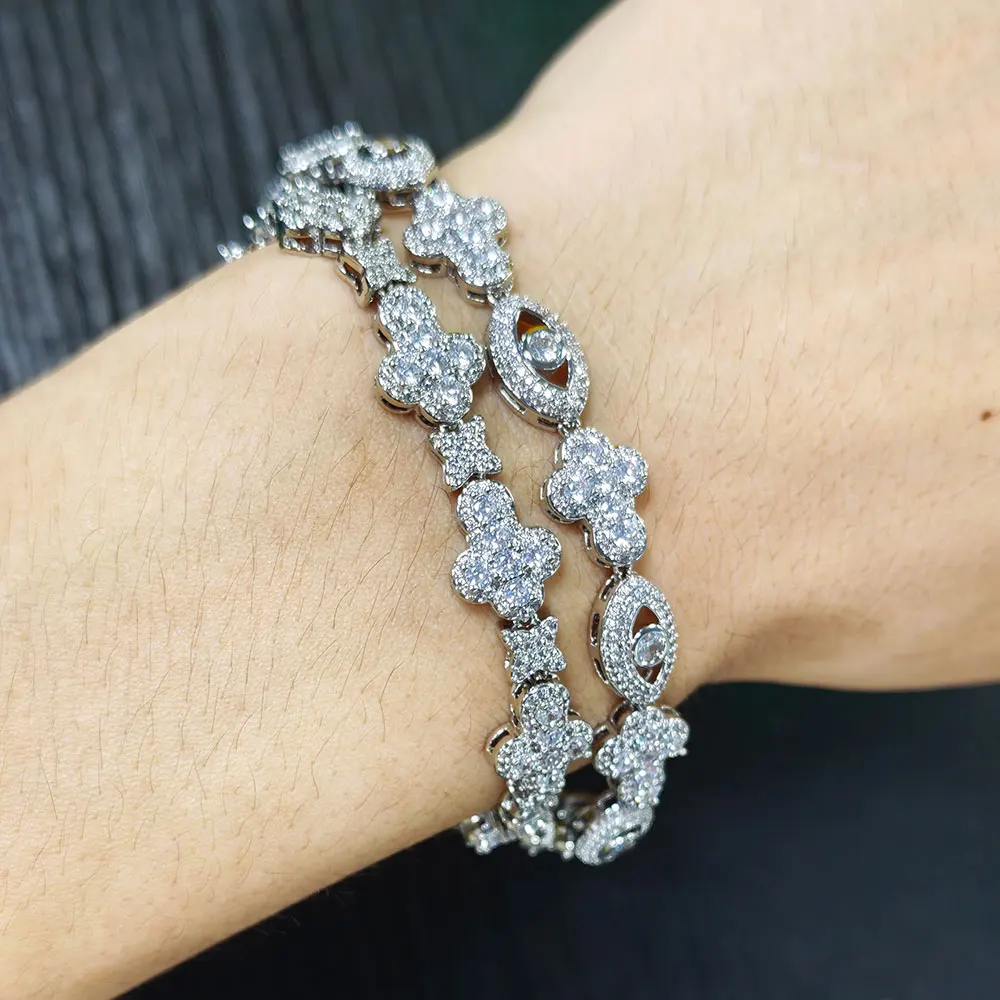 

ESKEEM New Set Luxury Cross Clustered Tennis Bracelet Hip Hop Bling CZ Iced Out Bracelet For Men Women Jewelry Gift