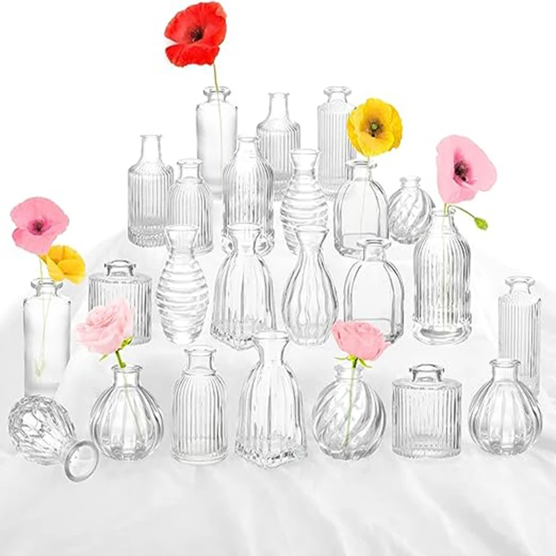 Nordic Style Transparent Glass Vase with Embossed Design - Elegant Home Decor for Wedding Tables, Living Room, Hydroponic Plants
