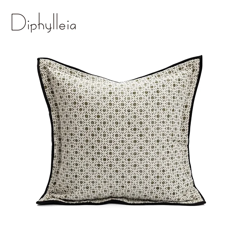 Diphylleia Spanish Designer Tiled Cotton Pillowcase Super Soft Handmade Decorative Cushion Cover 45x45cm Summer Home Collection