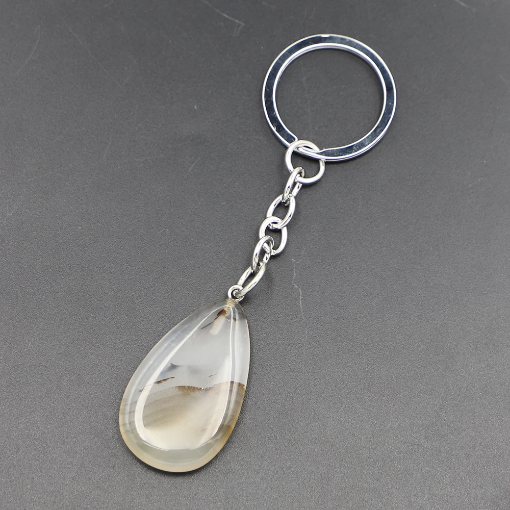 【 Random 】 Natural Agate Teardrop-shaped Keychain Simple Temperament Fashion Car Key Ring DIY Jewelry Accessories Wholesale 6Pcs