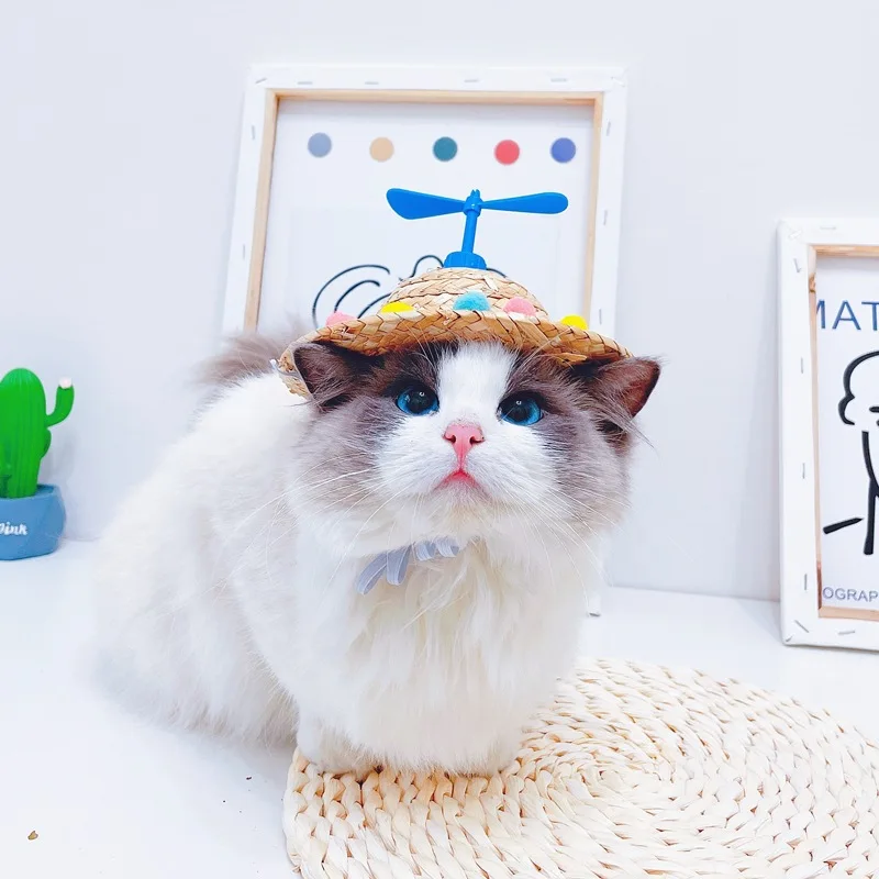 Fashion Pet Straw Hat Cat Dog Summer Sunshade Hat Dogs And Cats Beach Party Straw Costume Hat Accessories