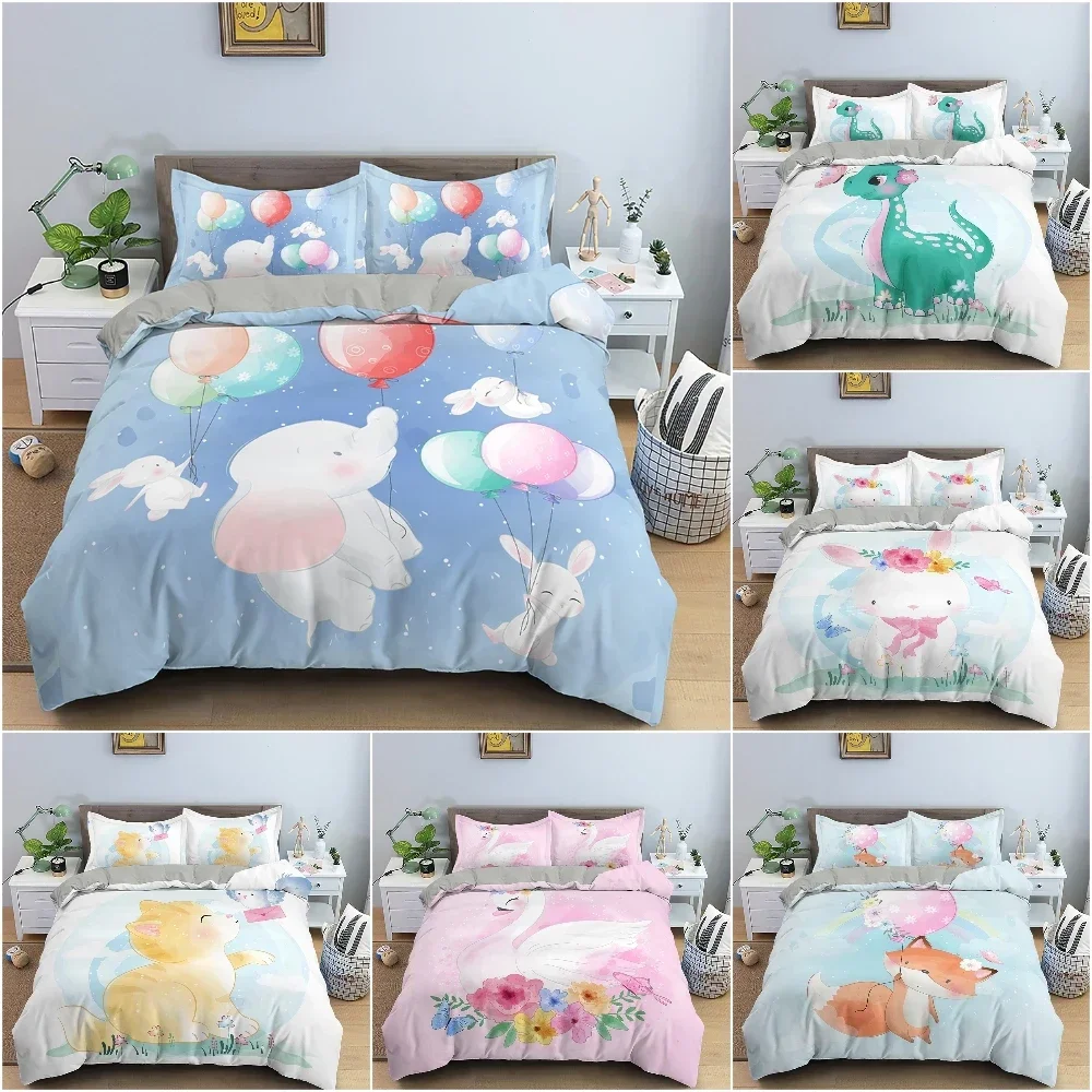 

2/3Pcs Cartoon Animal Quilt Cover Bedding Set Children Bedroom Duvet Cover Set Luxury King Queen Twin Bedclothes Home Decor