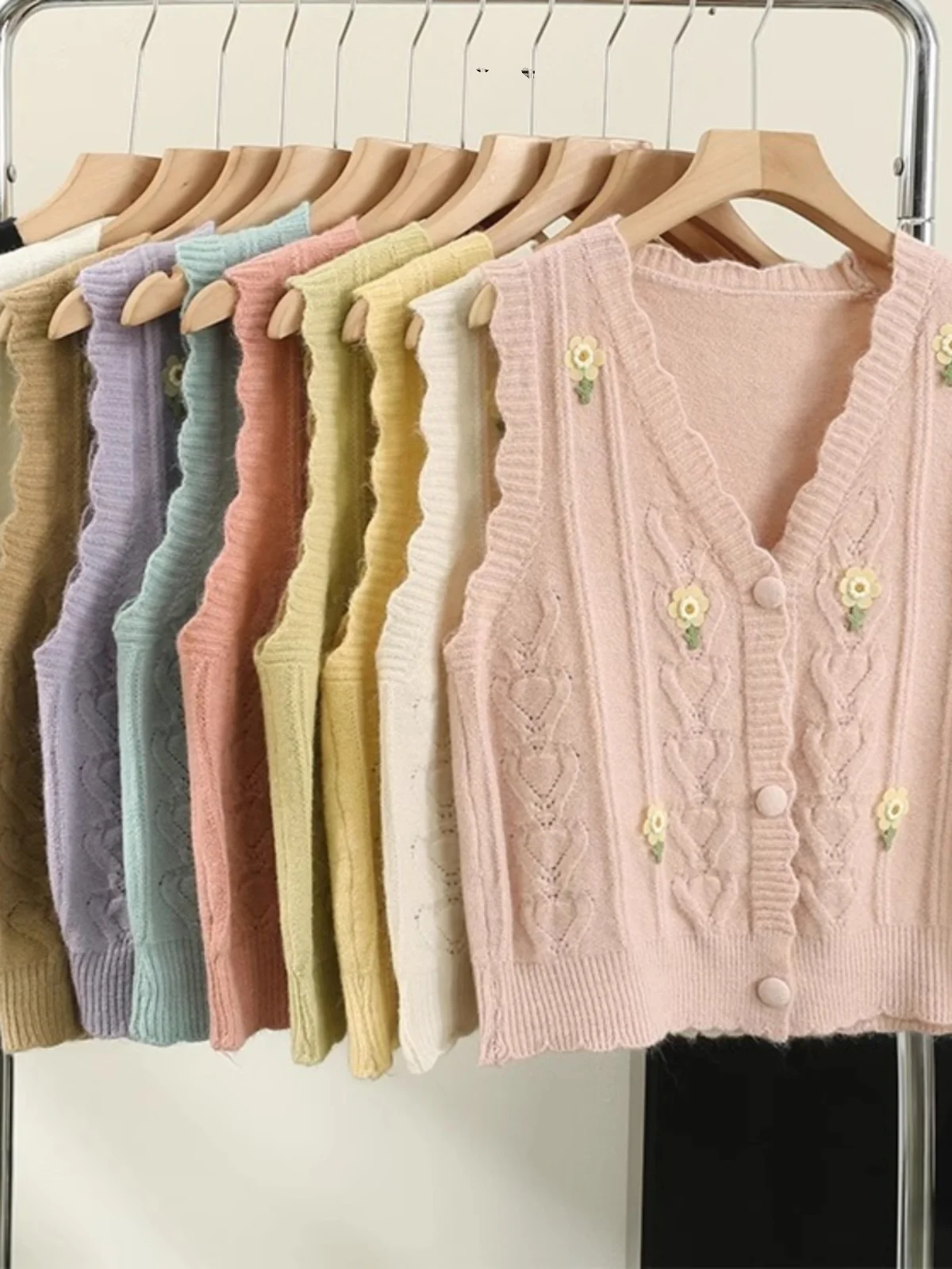 

Floral Embroidery Knitted Vest Cardigan Women's Outerwear Spring Autumn Loose Agel Lace Svel Top Faionable ort S...