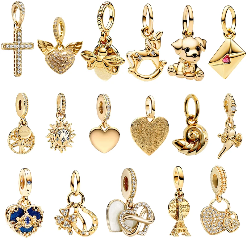 Perles de charme originales, pendentif croix étincelant et perles de charme pendantes en forme d'enveloppe de lettre d'amour, compatibles avec les bracelets à pendentifs, cadeau de bijoux pour femme.