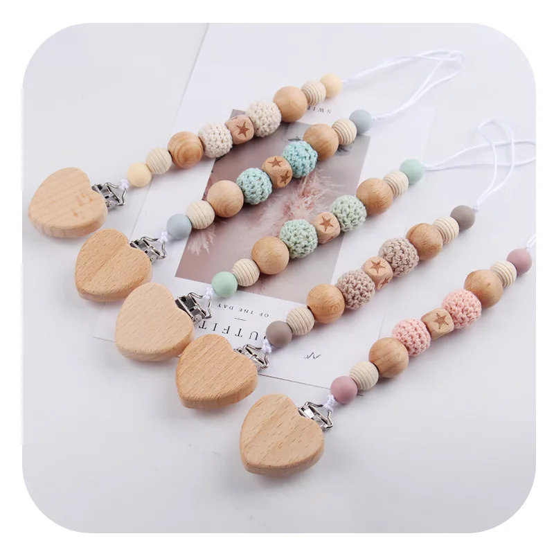 

ABCPICK DIY Baby Pacifier Chain Beech Cute Soothe Pacifier Clips Solid Color Silicone Bead Dummy Nipples Holder Baby Accessories