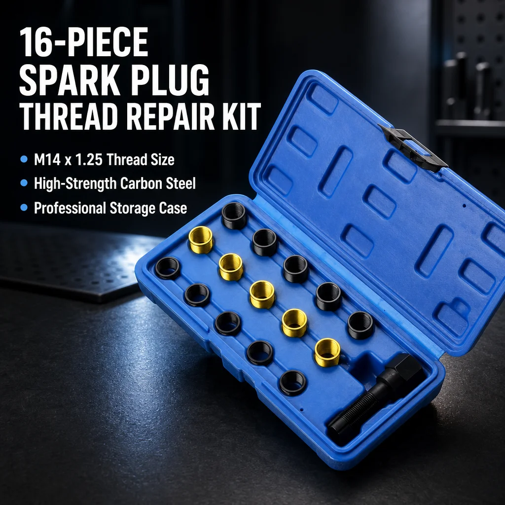 M14x1.25 Spark Plug Thread Repair Kit 16Pcs Cylinder Head Rethreading Tap Set For Damaged Spark Plug Hole Repair