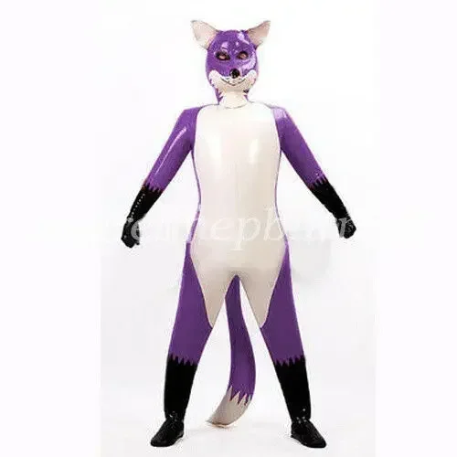 اللاتكس المطاط Catsuit سر نفخ ليتل فوكس ارتداءها قناع حجم XXS-XXL