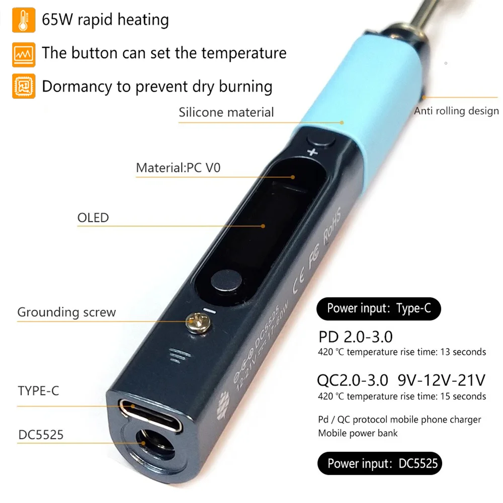 Imagem -05 - Conjunto de Ferro de Solda Portátil Inteligente Pine64 v1 Tipo-c Pd3.0 Jack dc Fonte de Alimentação Adicionar Preto Conjunto de Ponta Pine64