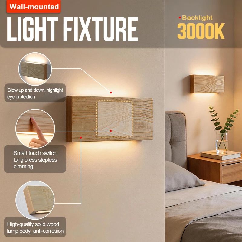 

Регулируемый настенный светодиодный светильник из белого ясеня 3000K для чтения, мягкий теплый свет для декора спальни