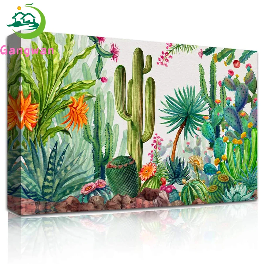 

Алмазная 5D Вышивка «сделай сам», Круглая Мозаика зеленой цветов, полная выкладка, вышивка крестиком, рисунок кактуса, домашний декор