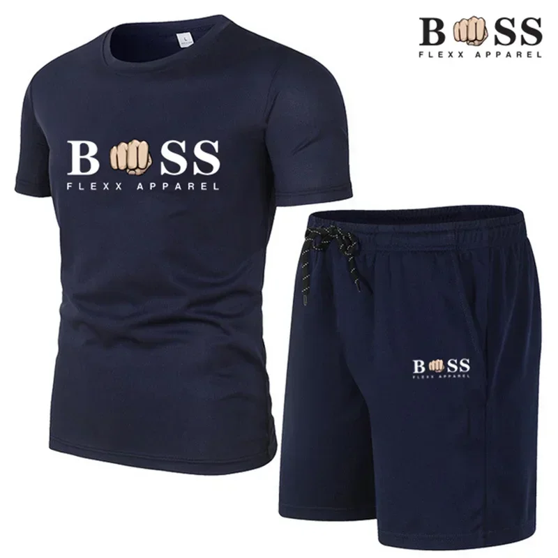 2025 New Men's Fitness Fashion Set Men's casual sportswear set Quick drying sportswear Short sleeved T-shirt+shorts 2-piece set