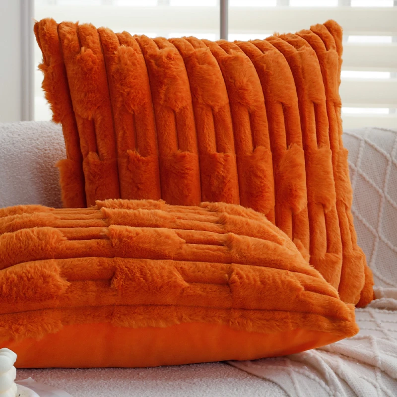 CANIRICA Cushion Cover Coussion Plush Orange Super Soft 30x50cm Winter Essential for Living Room Sofa Bedroom Home Pillow Cover
