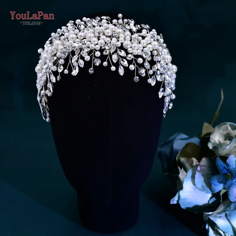 

YouLaPan Luxury Pearl Headband Bridal Hair Accessories Women Head Pieces Wedding with Beaded Tiara Crown Banquet Headdress HP635