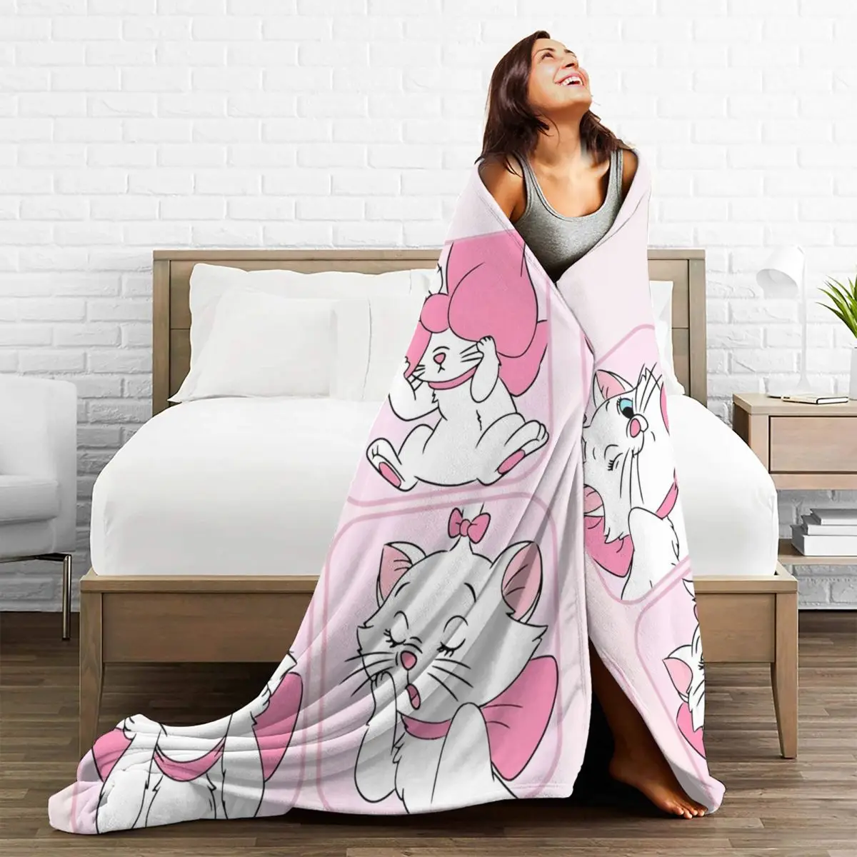 The Aristocats Marie Cat Kawaii Blanket Animal Cartoon Camping Flannel Throw Blanket For Living Room Soft Bedspread Gift Idea