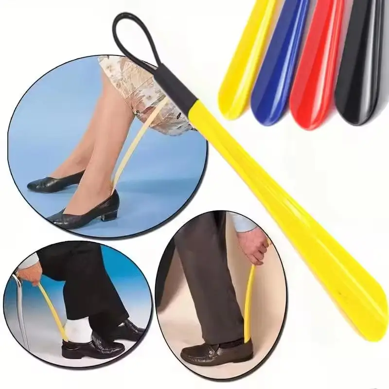 【جديد】 أبواق أحذية بلاستيكية مرنة طويلة جدًا لا تتطلب ملاعق أحذية متينة للنساء الحوامل ومساعد الأحذية