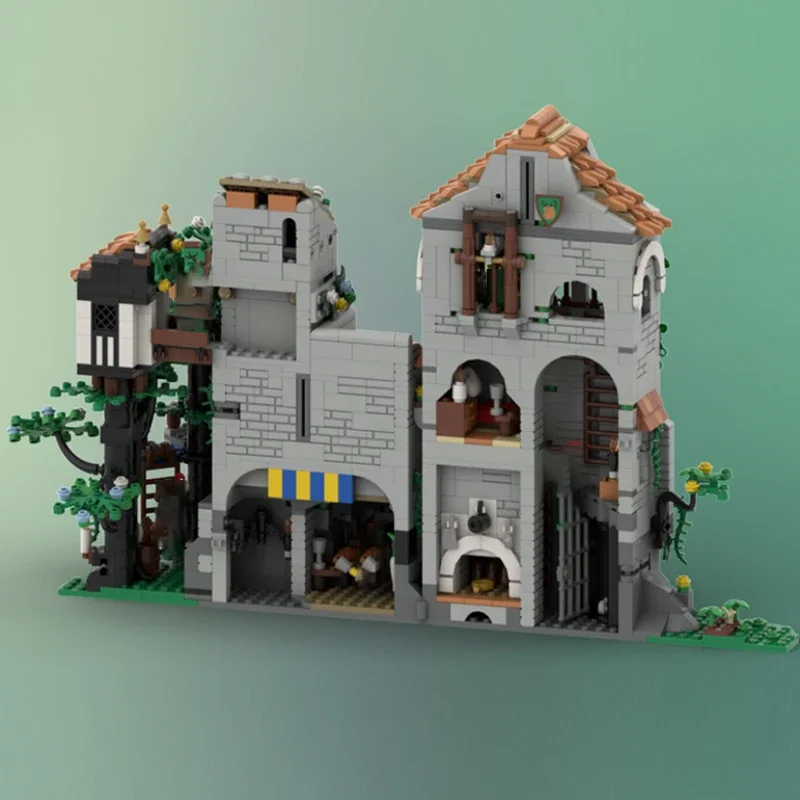 Castelo medieval modelo moc tijolos de construção casa de madeira castelo floresta tecnologia modular presentes feriado montar crianças brinquedo terno