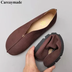 Careaymade-Genuine leather large size Women's single shoes soft sole soft leather comfortable handmade men's Couple Shoes35-45