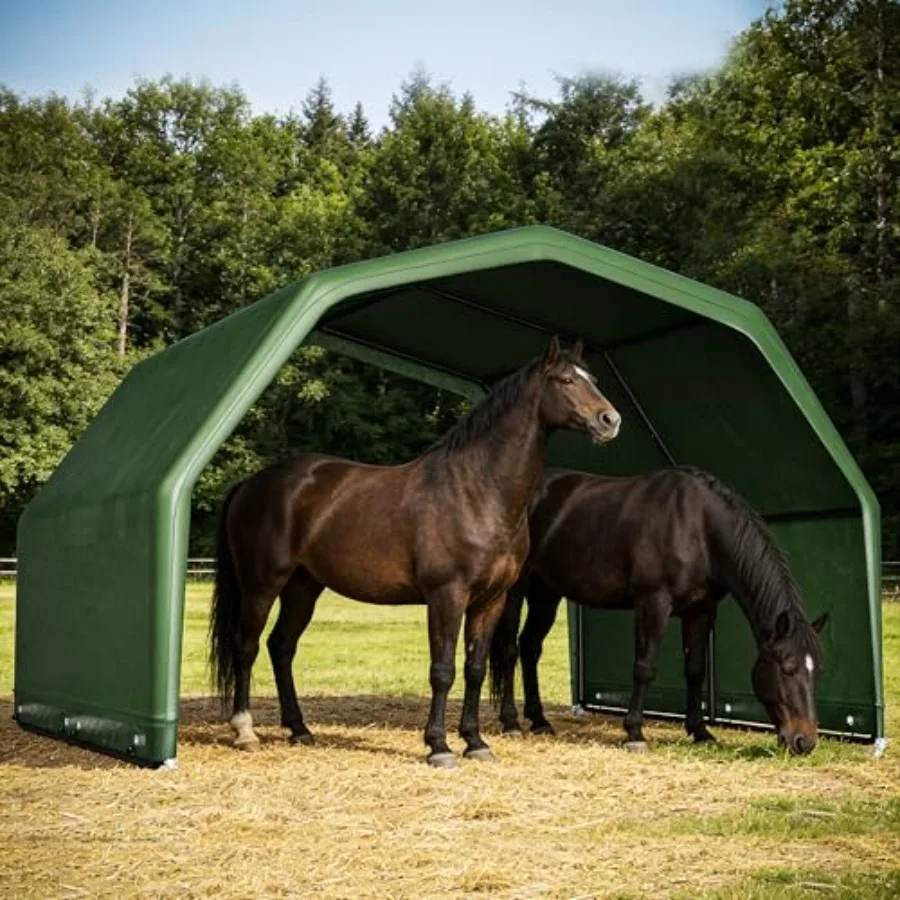 

Horse Shelter, Heavy-Duty Waterproof Livestock Shelter with Steel Frame, Quick Assembly Portable Design for Goat Protection and