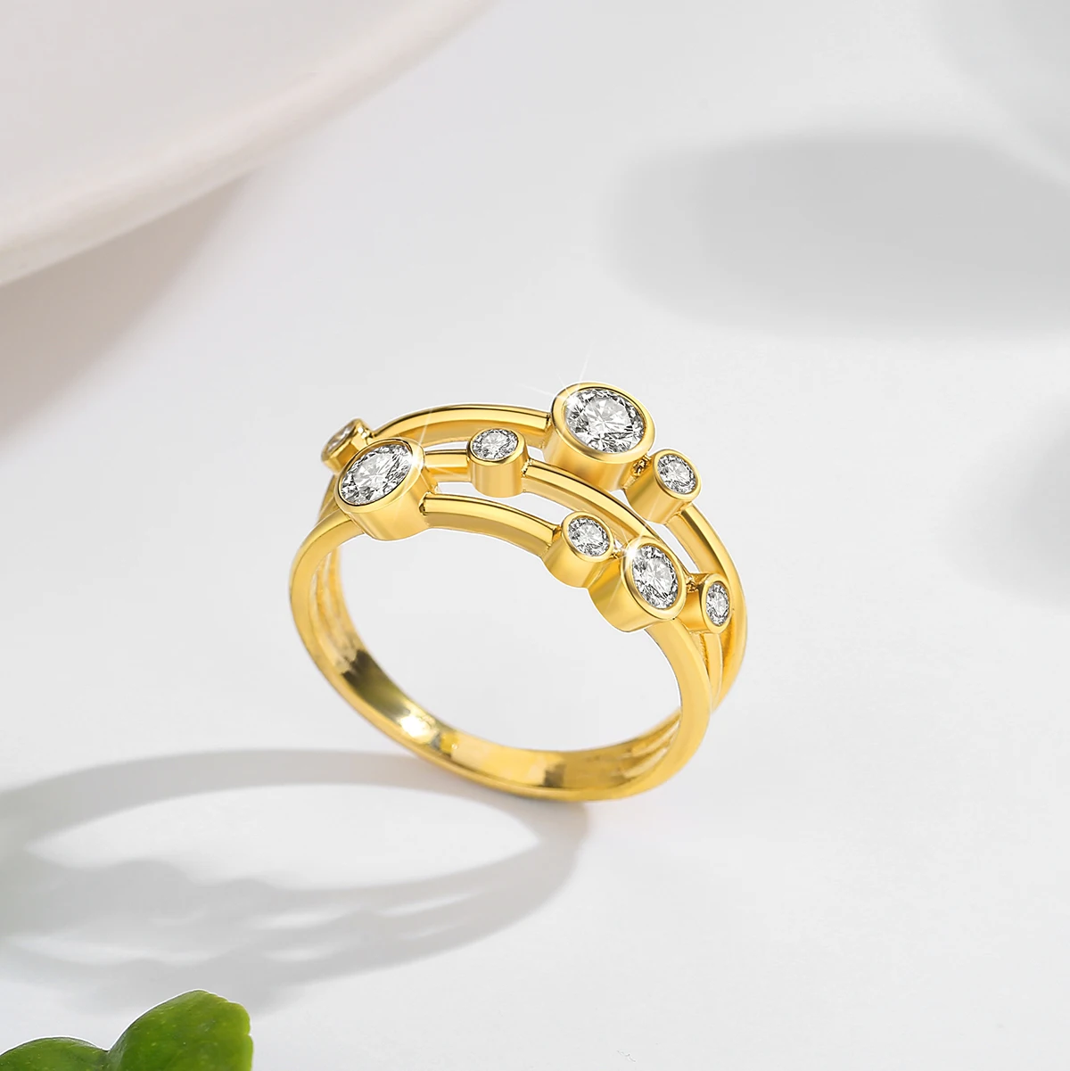 Certificated 3 Rows Bubble Moissanite Women's Rings 14K Gold AU585 5D Hollow Wedding Band Christmas Mother's Thanks Giving Gift