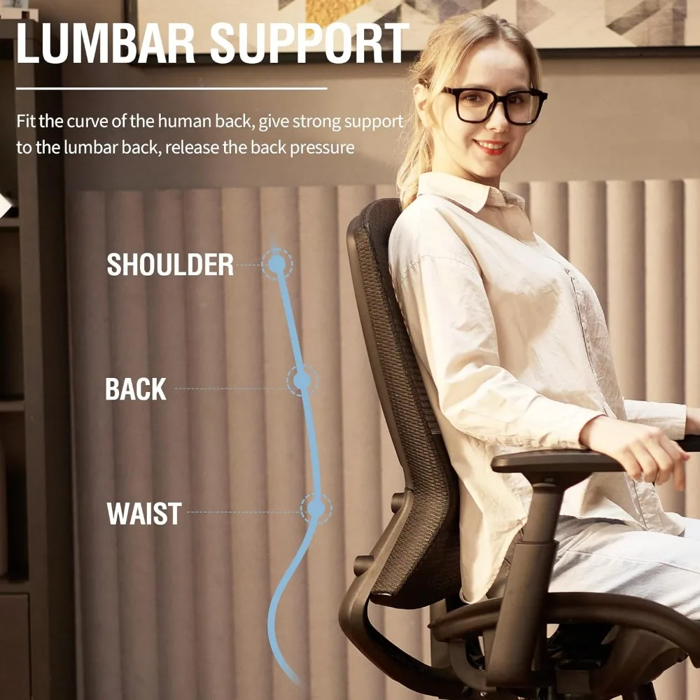 Ergonomic Mesh Office Chair, Computer Desk Chair,Sturdy Task Chair, Apoio lombar ajustável e braços, Tilt Function