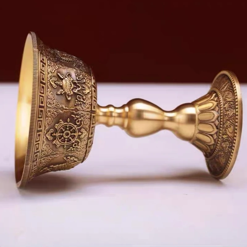 الشمعدان التبتي ، كوب شمعة نحاسي محفور بثمانية برونزية ميمونة ، حرف يدوية بوذية مصباح تانتر مذابح ديكور سطح المكتب #3