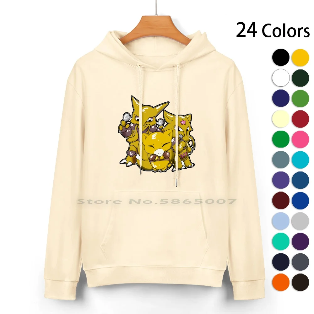 Abra Evolutions Pure Cotton Hoodie Sweater 24 Colors Kadabra Alakazam Anime Video Games 100% Cotton Hooded Sweatshirt For Women