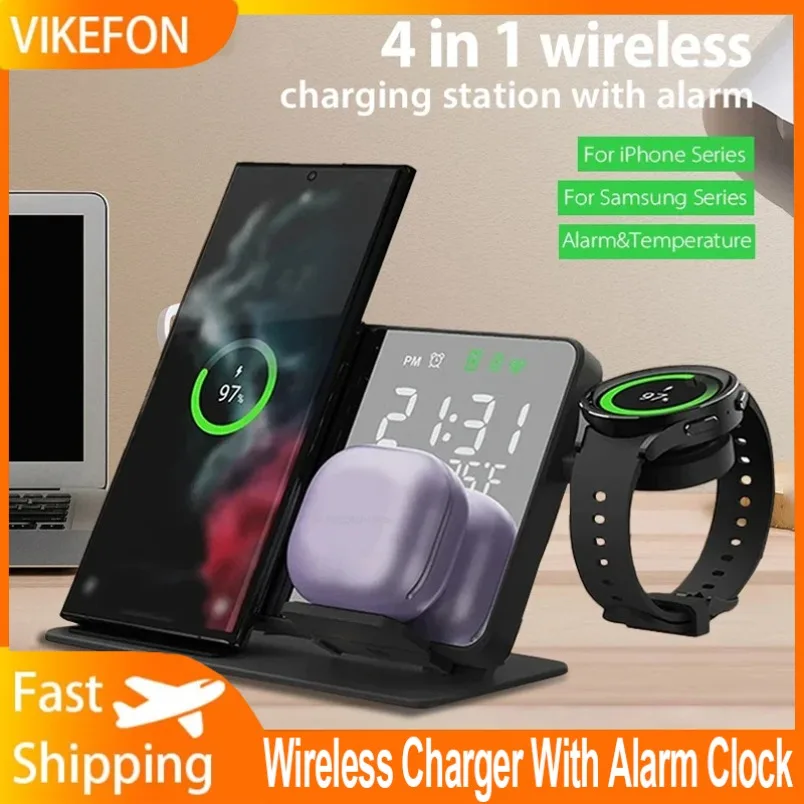 

Wireless Charger 3 in 1 Clock Chargers Alarm Stand For Samsung Galaxy Watch 6 5 Pro Fast Charging Station For Galaxy S24 S23 S22