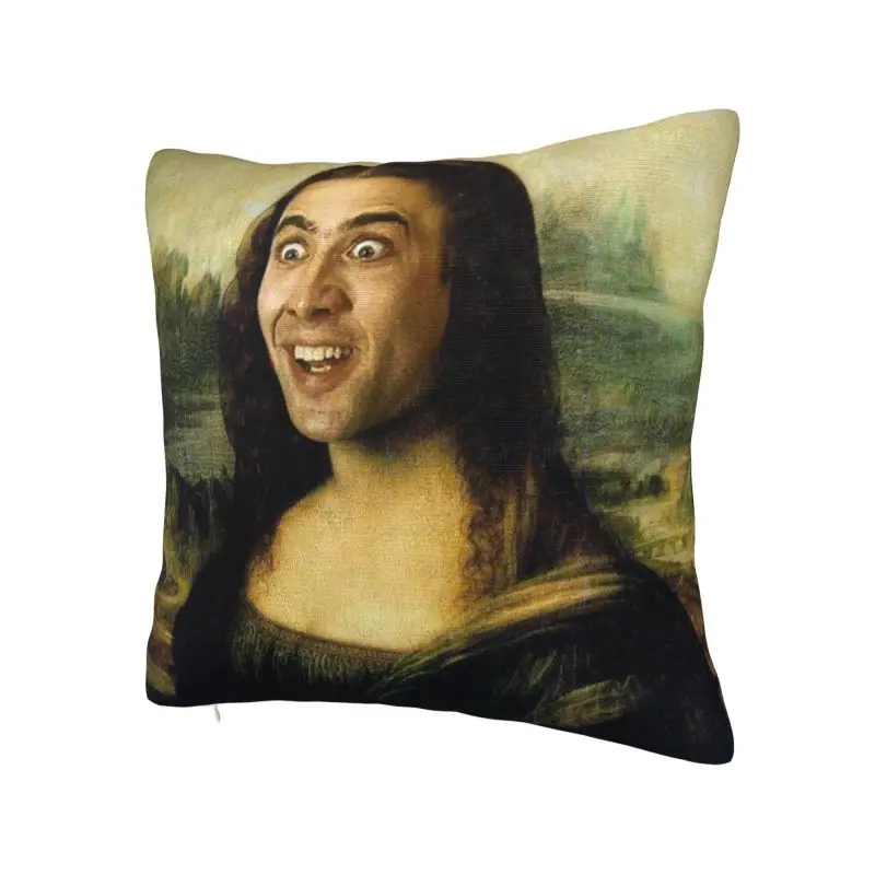 Custom Nordic Nicolas Cage Mona Lisa Funny Meme Sofa Cushion Cover Polyester Pillow Case Home Decor