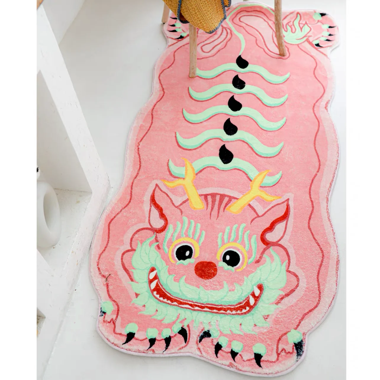 Pink Chinese Long Cute Bedroom Carpet for Cchildren's Bedroom Cloakroom, Bedside Rug Non-slip Special Shape Waterproof Rug