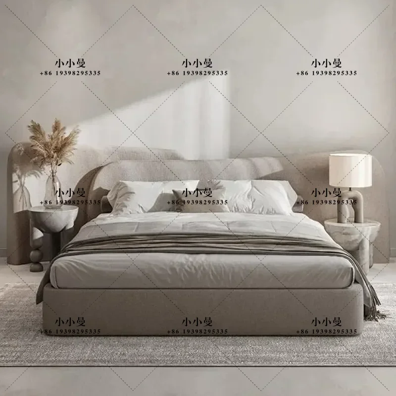 Custom Italian Minimalist Fabric Bed Cream Style Master Bedroom Floor Bed Cotton Linen Wide Screen Bed Modern Home Furniture