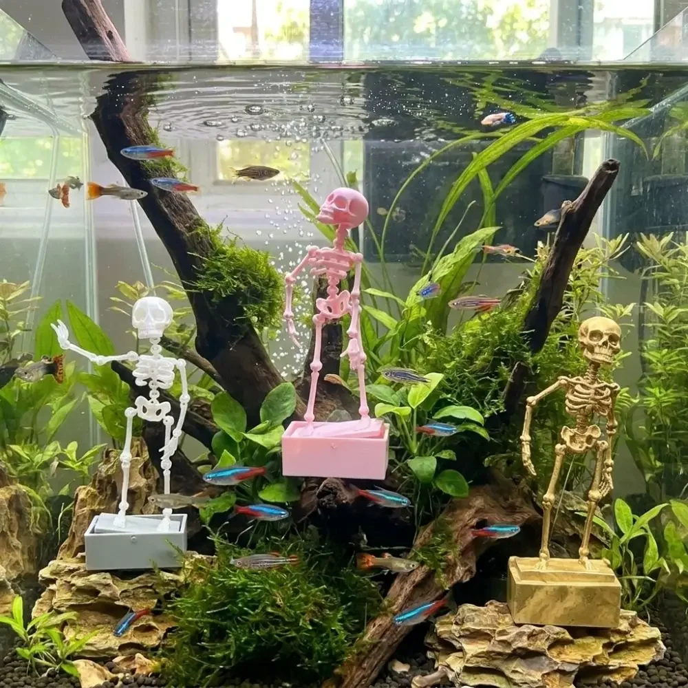 1 Stück Tanzender Skelett-Aquarium-Bubbler, 3D-gedruckter, sich bewegender Totenkopf, Aquarium-Dekoration mit Luftschlauch, gotische, luftbetriebene Halloween-Deko – Detail 2