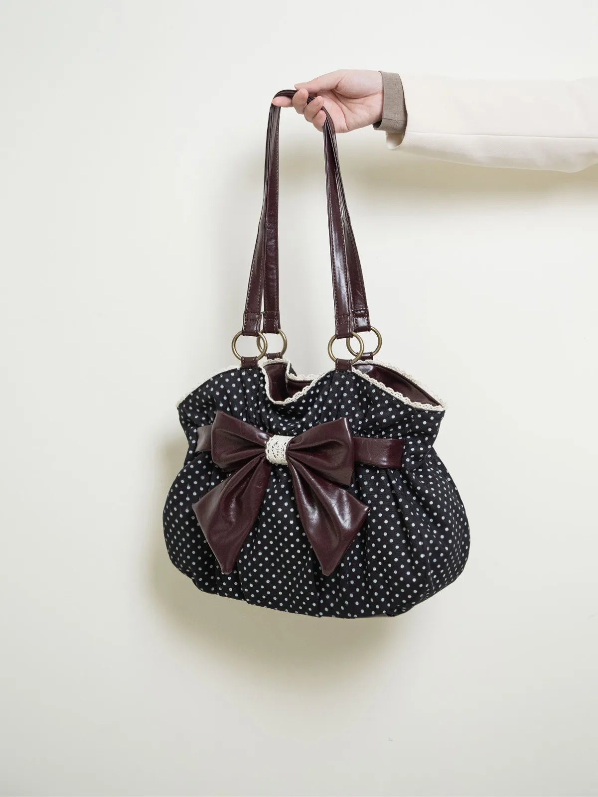 Designer Brand Retro Polka Dot Bow Shoulder Tote Bag Retro Art Shoulder Bags for Women Hot Selling
