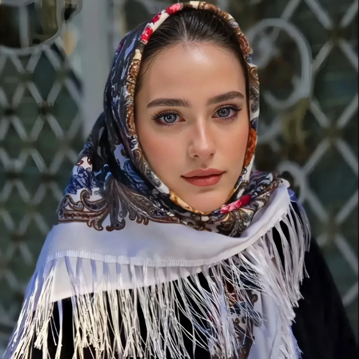 Russian Poncho printed tassel shawl autumn winter women's warm tassel ethnic style square scarf  going out cape 110*110CM P2