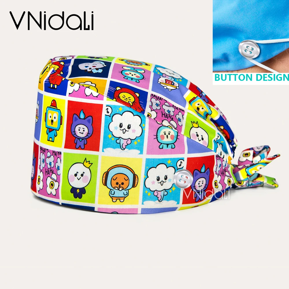 wholesale Unisex High quality Dental clinic hats medical hats pet hospital Surgical Medical scrubs Flowers printing caps doctor