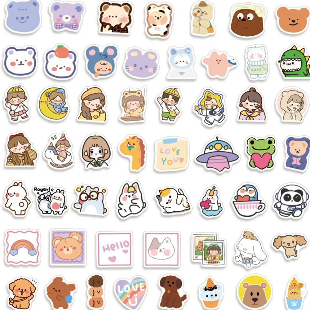 100pcs Cute Cartoon Bear Stickers Kawaii Decals DIY Diary Phone Laptop Scrapbooking Waterproof Stickers for Kids Girls