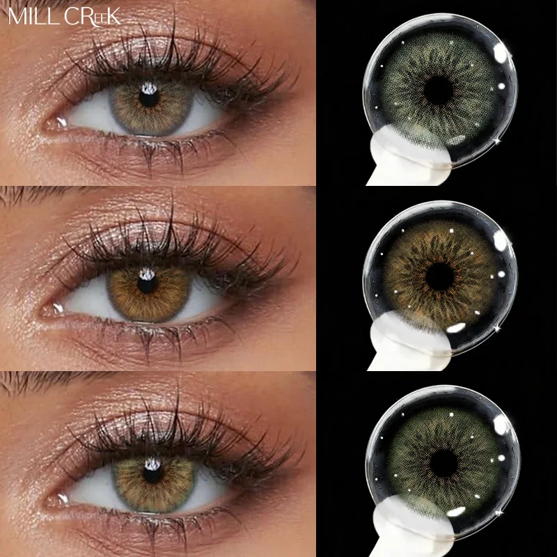 MILL CREEK 1 Par de Lentes de Contacto de Color para Ojos, Lentes de Contacto Naturales Marrones para Miopía con Dioptrías, Lentes Coreanas de Belleza para Pupilas