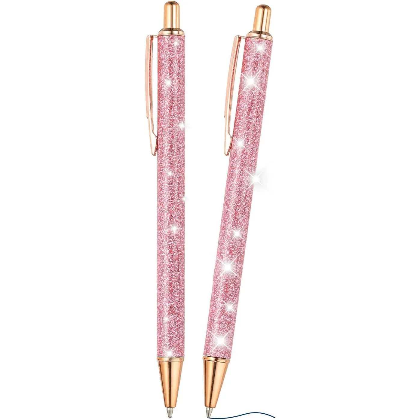 Glitter Ballpoint Pen 2Pcs Sparkly Fancy Glitter Pen Retractable Press Metal Journaling Writing Pens Black Ink for Women Girls