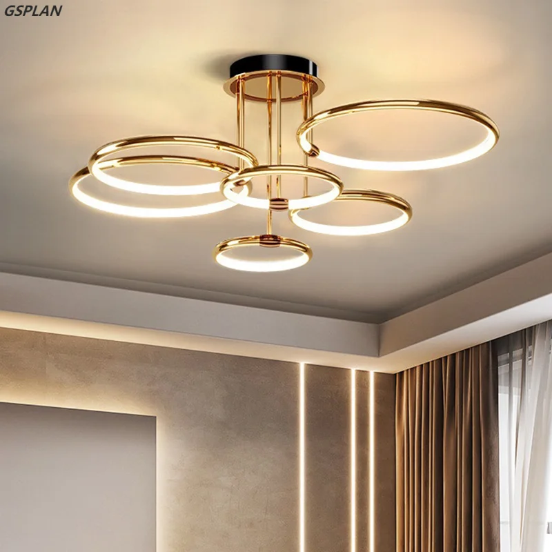 Modern And Simple Design LED Chandeliers For Living Rooms, Bedrooms, Restaurants, Kitchens, Ceilings, Chandeliers, Gold Rings,