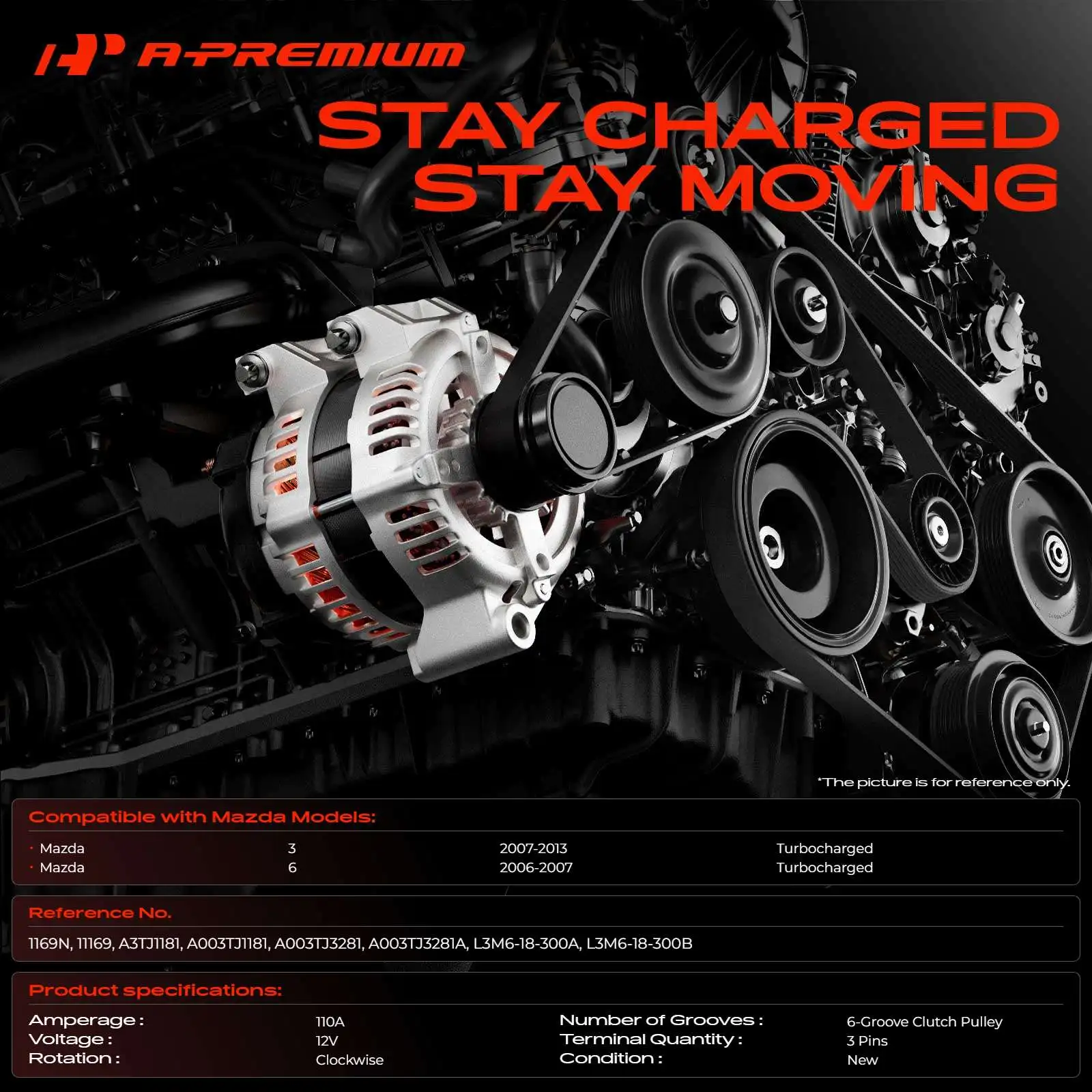 A-Premium Alternator for Mazda 3 2007 2008 2009 2010 2011 2012 2013 6 2006 2007