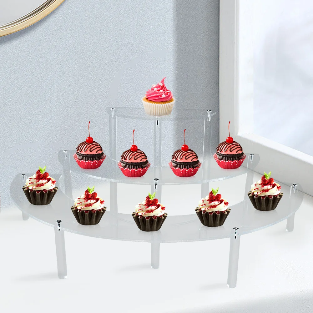 3 Tier Half Moon Shape Food Clear Acrylic Display Stand Wedding Food Desserts Cosmetics Small Item Display Racks Parties Decor